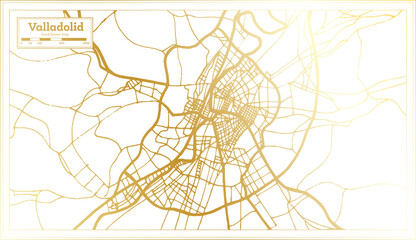 Valladolid Spain City Map in Retro Style in Golden Color. Outline Map.