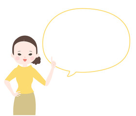 人差し指を立てて説明をする若い女性とフキダシ【主線なし】