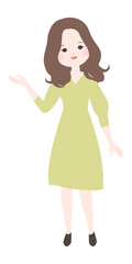 私服で案内ポーズをする若い女性の全身【主線なし】