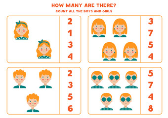 Counting game with cartoon girls and boys.