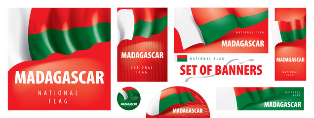 Vector set of banners with the national flag of the Madagascar
