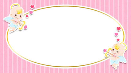 背景素材：天使。キューピッド。ピンク。ストライプ。フレーム。