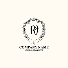 Initial PJ Handwriting, Wedding Monogram Logo Design, Modern Minimalistic and Floral templates for Invitation cards