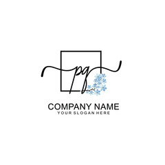 Initial PQ Handwriting, Wedding Monogram Logo Design, Modern Minimalistic and Floral templates for Invitation cards