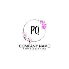 Initial PQ Handwriting, Wedding Monogram Logo Design, Modern Minimalistic and Floral templates for Invitation cards