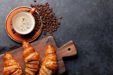 Espresso coffee and croissants for breakfast
