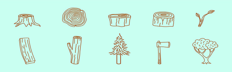 set of wood cartoon icon design template with various models. vector illustration isolated on background