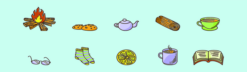 set of winter cozy element cartoon icon design template with various models. vector illustration isolated on background