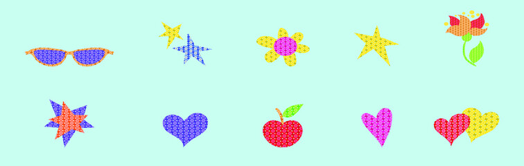 set of sequin cartoon icon design template with various models. vector illustration isolated on blue background