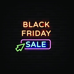 Black friday sale neon signs vector. Design template neon sign