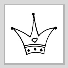 The crown of the king and queen. Or a princess and a prince. Nice, funny drawing. Hand drawing doodle. Black and white sketch. Vector.