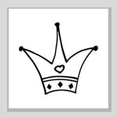 The crown of the king and queen. Or a princess and a prince. Nice, funny drawing. Hand drawing doodle. Black and white sketch. Vector.