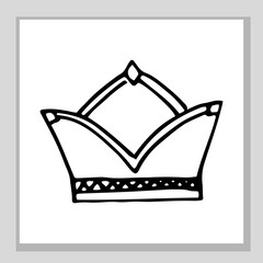 The crown of the king and queen. Or a princess and a prince. Nice, funny drawing. Hand drawing doodle. Black and white sketch. Vector.