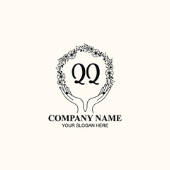Initial QQ Handwriting, Wedding Monogram Logo Design, Modern Minimalistic and Floral templates for Invitation cards