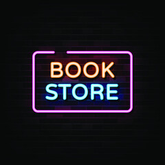 Book store neon signs vector. Design template neon sign