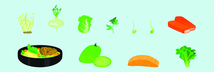 set of hotpot ingredients cartoon icon design template with various models. vector illustration isolated on background