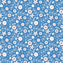 Obraz premium Floral pattern design, vector tossed seamless repeat of hand drawn flowers. 