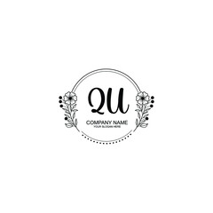 Initial QU Handwriting, Wedding Monogram Logo Design, Modern Minimalistic and Floral templates for Invitation cards