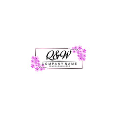 Initial QW Handwriting, Wedding Monogram Logo Design, Modern Minimalistic and Floral templates for Invitation cards