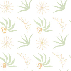 Abstract seamless pattern with Boho plants in Earthy pastel colors. Vector illustration. Vector illustration.
