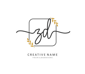 ZD Initial letter handwriting and signature logo. A concept handwriting initial logo with template element.