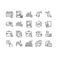 Financial Analytics Related Vector Line Icons. Contains such Icons as Gainers and Losers, Bullish, Bearish, Candlestick and more. Editable Stroke. Crafted at 64x64 Pixel Perfect
