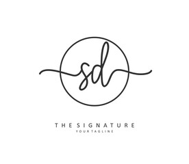 SD Initial letter handwriting and signature logo. A concept handwriting initial logo with template element.