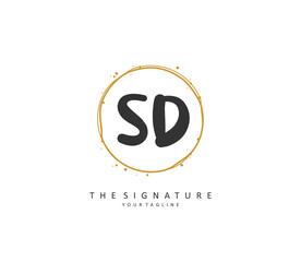 SD Initial letter handwriting and signature logo. A concept handwriting initial logo with template element.