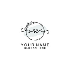Initial RE Handwriting, Wedding Monogram Logo Design, Modern Minimalistic and Floral templates for Invitation cards