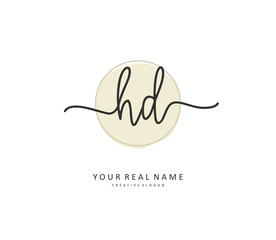 HD Initial letter handwriting and signature logo. A concept handwriting initial logo with template element.