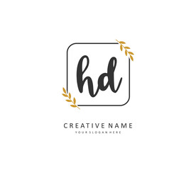 HD Initial letter handwriting and signature logo. A concept handwriting initial logo with template element.