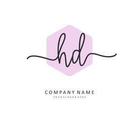 HD Initial letter handwriting and signature logo. A concept handwriting initial logo with template element.