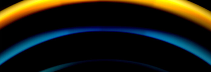 Dynamic motion abstract background. Color blurred stripes on black. Wave liquid lines poster. Vector illustration