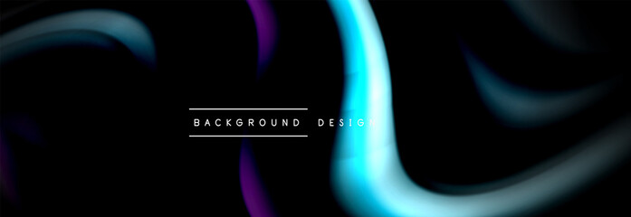 Dynamic motion abstract background. Color blurred stripes on black. Wave liquid lines poster. Vector illustration