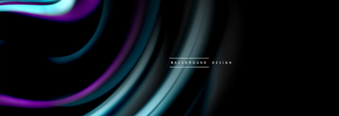 Dynamic motion abstract background. Color blurred stripes on black. Wave liquid lines poster. Vector illustration