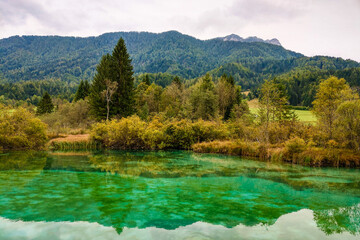 Beautiful mountain lake with clear water in Triglav National Park, Slovenia.