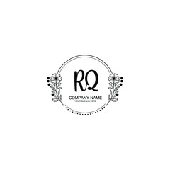 Initial RQ Handwriting, Wedding Monogram Logo Design, Modern Minimalistic and Floral templates for Invitation cards