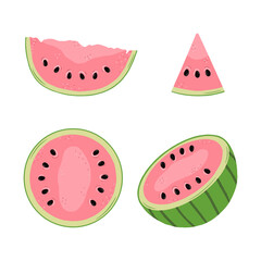 Set of hand drawn colorful watermelon isolated on a white background. Simple doodle illustration that can be used for decoration of textile, paper and other surfaces.