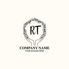 Initial RT Handwriting, Wedding Monogram Logo Design, Modern Minimalistic and Floral templates for Invitation cards