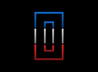0 number vector desing, outline stroke font logo. Dynamic split grey, red, blue color on black background. For social media,design elements, creative poster, web template and more