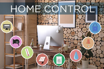 Futuristic interface of smart home automation and interior of room