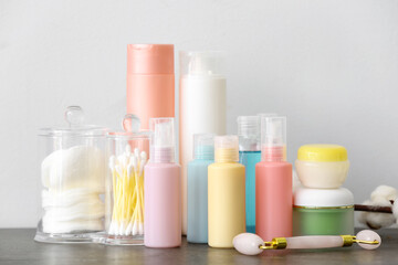 Travel cosmetics kit on table