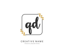 QD Initial letter handwriting and signature logo. A concept handwriting initial logo with template element.