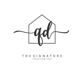 QD Initial letter handwriting and signature logo. A concept handwriting initial logo with template element.