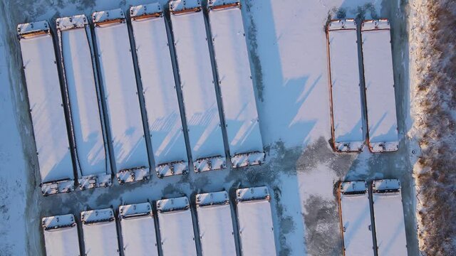 Winter parking of barges and ships in Siberia