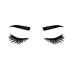 Closed eyes with eyelashes. Women eyes simple illustration. black white . eyelashes, eyebrows, eye sketch, black and white