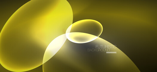 Neon ellipses abstract backgrounds. Shiny bright round shapes glowing in the dark. Vector futuristic illustrations for covers, banners, flyers and posters and other