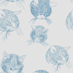 Seamless pattern with hand drawn cat head, vector illustration © Melek8