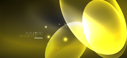Neon ellipses abstract backgrounds. Shiny bright round shapes glowing in the dark. Vector futuristic illustrations for covers, banners, flyers and posters and other