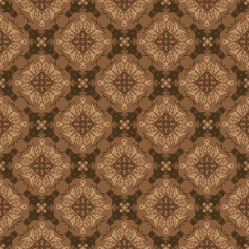 Simple patterns design on Pekalongan batik with soft brown color concept. © City